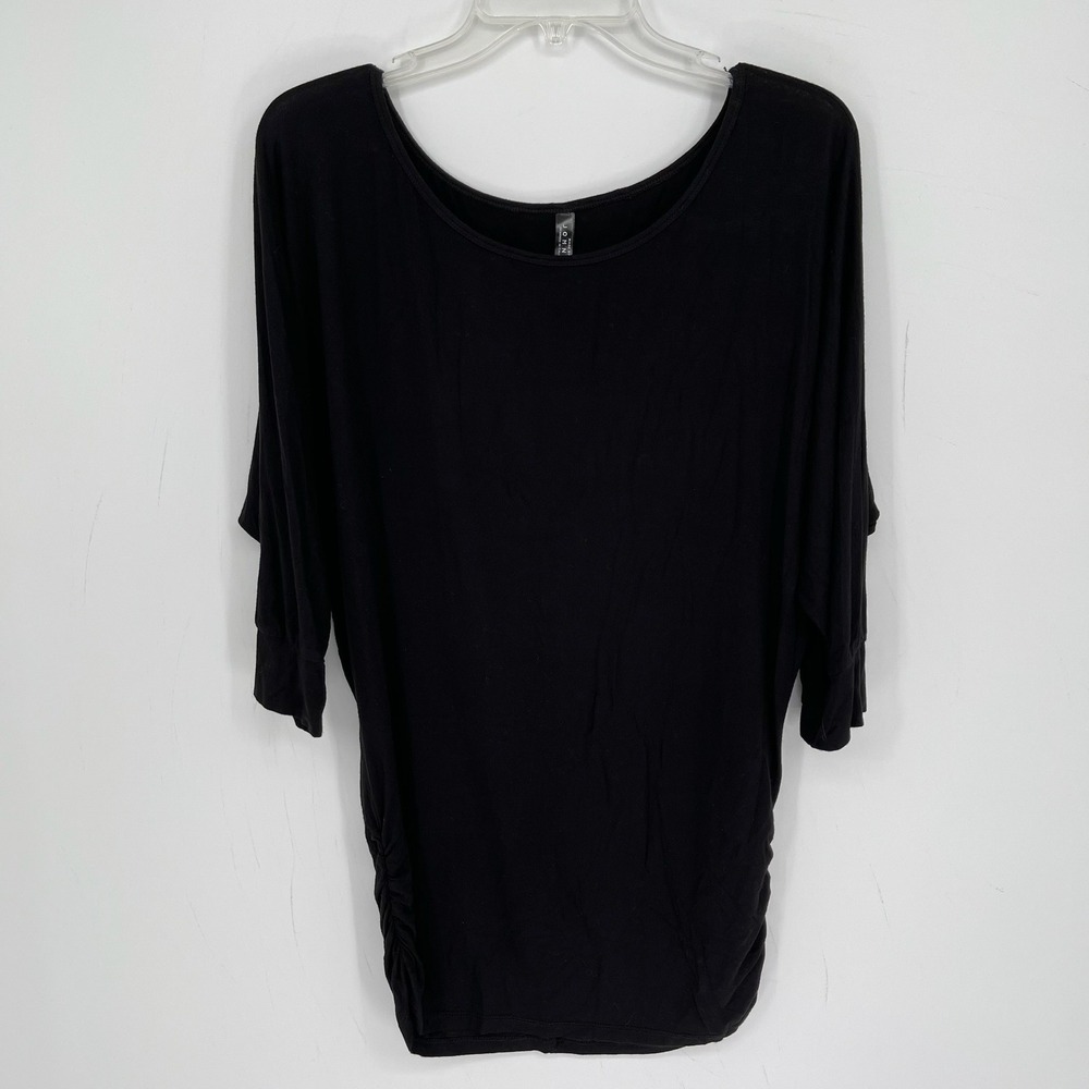 Made By Johnny Women's Black Ruched Stretch Dolman Sleeve Tunic Top Size L